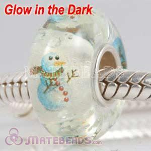 Murano Glass Painted Snowman Fluorescent Bead 