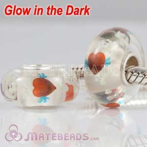 Murano Glass Painted Wing Heart Fluorescent Bead fit Pandora Chamilia Bracelets
