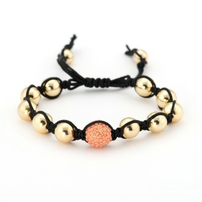 Shamballa Inspired Bead Bracelet Gold and Coral
