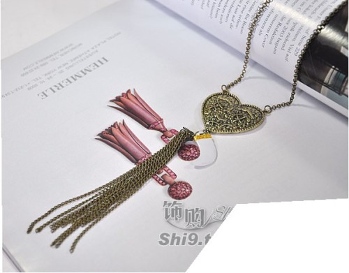 RETRO STYLE NECKLACE PENDANT BRONZE HEART TASSEL N-4849