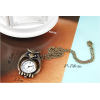 Rhinestone Eye Bronze Owl Quartz Watch Pendant Necklace W-0035