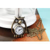 Rhinestone Eye Bronze Owl Quartz Watch Pendant Necklace W-0035