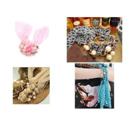 Fashion Chain Pearl Colorful  Chiffon Tassel Bracelet B-0010