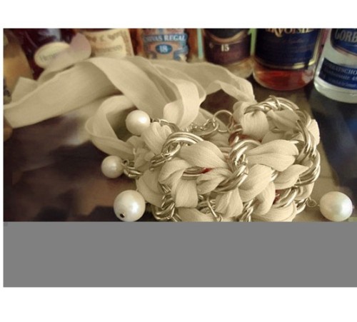 Fashion Chain Pearl Colorful  Chiffon Tassel Bracelet B-0010