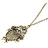 Vintage Style Bronze Flower Rhinestone Owl Circle Pendant Necklace N-2532