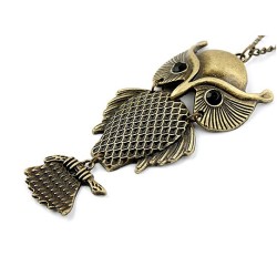 Vintage Style Black Eye Owl Pendant Necklace N-2526