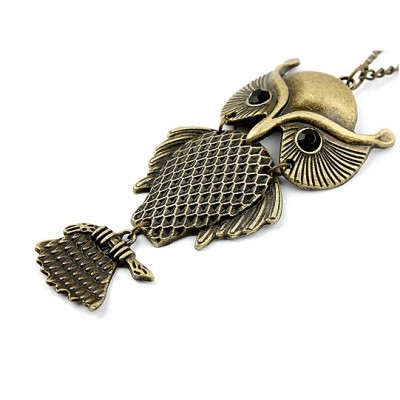 Vintage Style Black Eye Owl Pendant Necklace N-2526