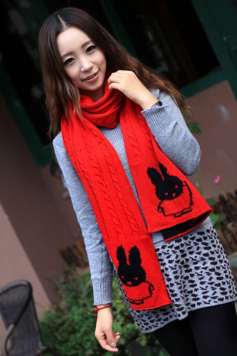 C-0082  Fashion 10 Colors wool knitting Hemp flowers pattern Lovely rabbit scarf