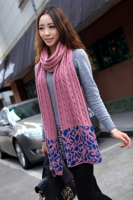 Fashion 7 Colors wool knitting Hemp flowers pattern mottling leopard scarf C-0035