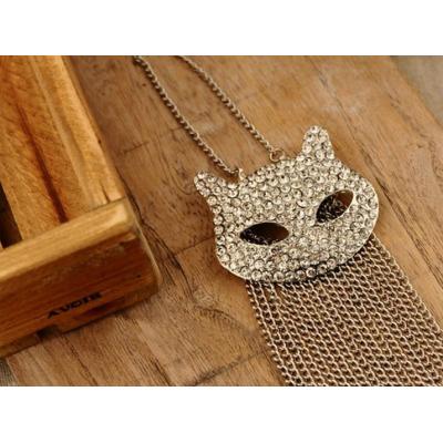 silver plated  clear rhinestone cat head pin brooch pendant Necklace S-0063-N  S-0063-B