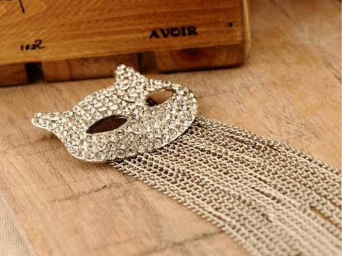 silver plated  clear rhinestone cat head pin brooch pendant Necklace S-0063-N  S-0063-B