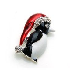 New Coming Rhinestone Glazed Silver Plated Penguin Pin Brooch For Free Shipping P-0076