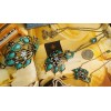 Vintage Style Bronze green rhinestone Resin Peacock Necklace Bracelet SET  S-0029