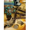 Vintage Style Bronze green rhinestone Resin Peacock Necklace Bracelet SET  S-0029