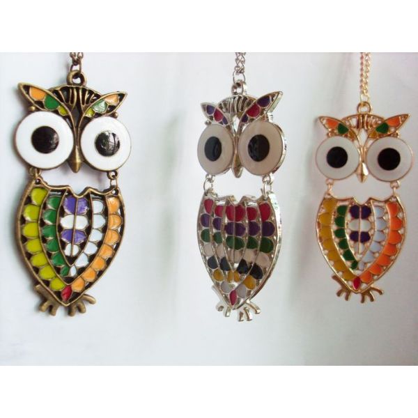 Color Optional Colorful Glazed Owl Pendant Necklace N-2529