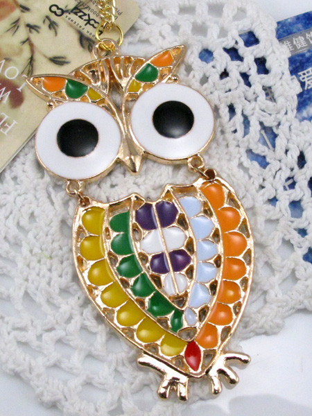 Color Optional Colorful Glazed Owl Pendant Necklace N-2529