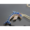New Coming Gold Plated Rhinestone Dark blue Glazed  dolphin Necklace Earring Set