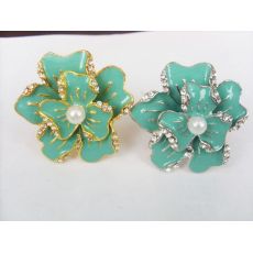 New Coming Rhinestone Gold&Silver Plated White&Black Glazed Flower Ring Size Adjustable  R-0622