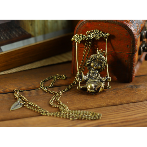Vintage Styleplay on the swings Crown princess Pendant Necklace N-2849