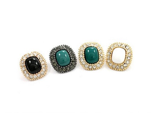Wholesale 4 Pair 4 Colors Gold Plated rhinestone Gem Earring E-2080