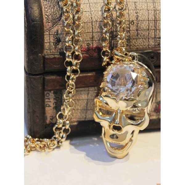 Zircon Noble Skull Skeleton Necklace N-2760