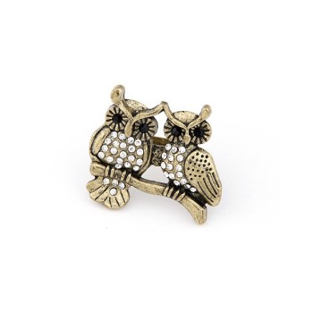 vintage style bronze alloy rhinestone owl ring R-0595