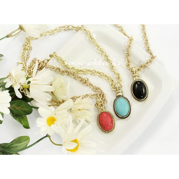 3colors fashion style opal gem pendant necklace N-1021