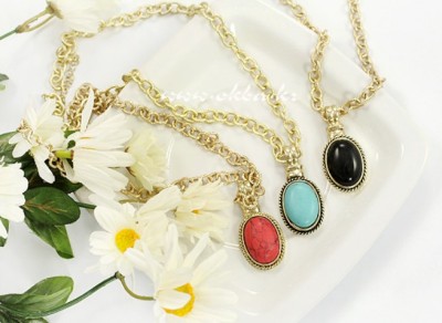 3colors fashion style opal gem pendant necklace N-1021