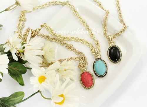 3colors fashion style opal gem pendant necklace N-1021