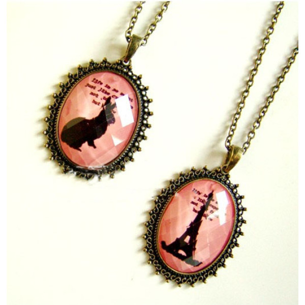 Rabbit Effiel Tower Optional Crystal Gem Necklace Pendant N-2566