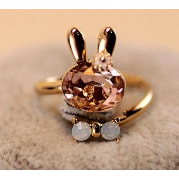 Fashion Crystal Bow Gold Plated Lovely Rabbit Shape Ring Free Shipping  R-0711