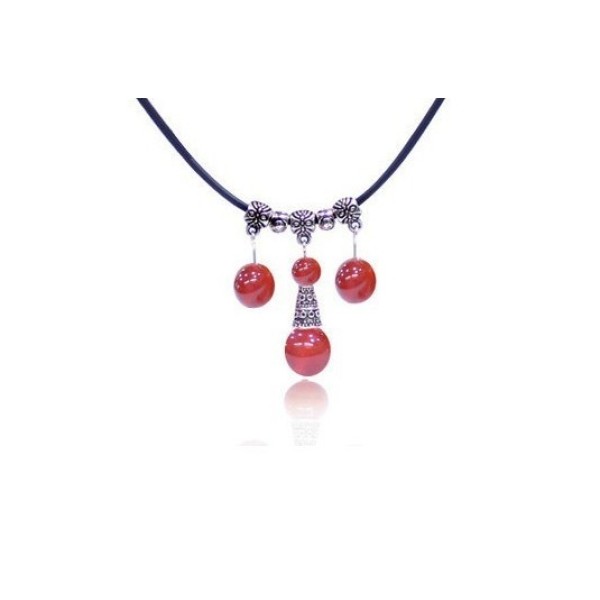Vintage Style Red Gem Ball Tassel Rope Chain Necklace Free Shipping N-2341