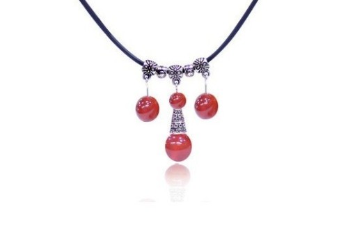 Vintage Style Red Gem Ball Tassel Rope Chain Necklace Free Shipping N-2341