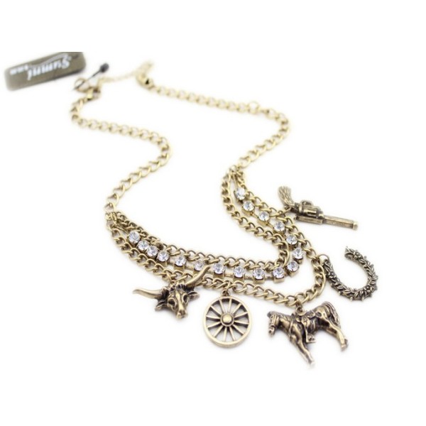 Vintage Style Multielement Handgun Horse Tauren wheel pendant necklace  N-3254