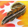 Retro Rhinestone Bronze Metal Leaf Shape Stretch Ring  R-0171