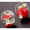 New Cute Rhinestone Red/Green Enamel Cartoon Apple Ear Stud Uneven Fruit Earrings  E-0507