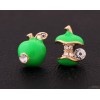New Cute Rhinestone Red/Green Enamel Cartoon Apple Ear Stud Uneven Fruit Earrings  E-0507