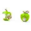 New Cute Rhinestone Red/Green Enamel Cartoon Apple Ear Stud Uneven Fruit Earrings  E-0507