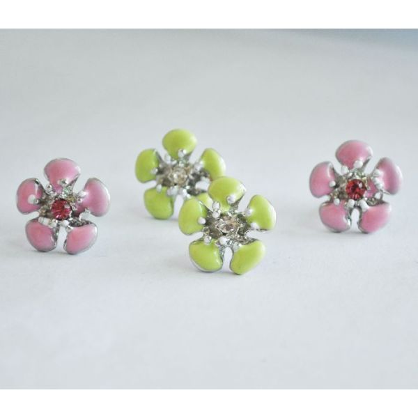 Wholesale 2 Pairs Glazed Pink&Green Flower Ear Stud E-0516