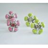 Wholesale 2 Pairs Glazed Pink&Green Flower Ear Stud E-0516