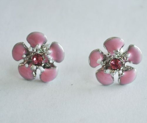 Wholesale 2 Pairs Glazed Pink&Green Flower Ear Stud E-0516