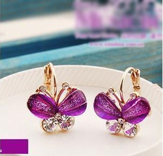 Fashion Crystal Rhinestone Gold Clip Butterfly Earrings E-1097