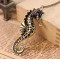 vintage style black glazed sea horse pendant necklace N-3332