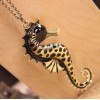 vintage style black glazed sea horse pendant necklace N-3332