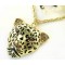 N-3262 Rhinestone Gold Plated Leopard Head Necklace Pendant