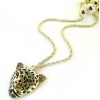 N-3262 Rhinestone Gold Plated Leopard Head Necklace Pendant
