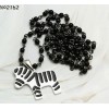 Korean Style Zebra Black Beads Long Necklace N-3293