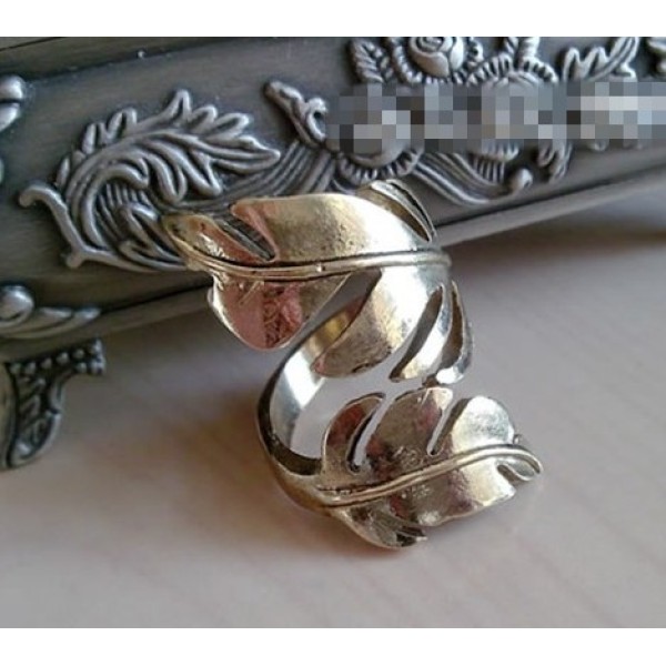2Pcs 2Colors Vintage Style Metal Two Leaf Open Ring R-0176
