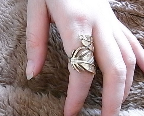 2Pcs 2Colors Vintage Style Metal Two Leaf Open Ring R-0176