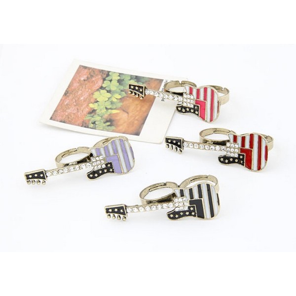 vintage style rhinestone glazed flag guitar double finger ring R-1077